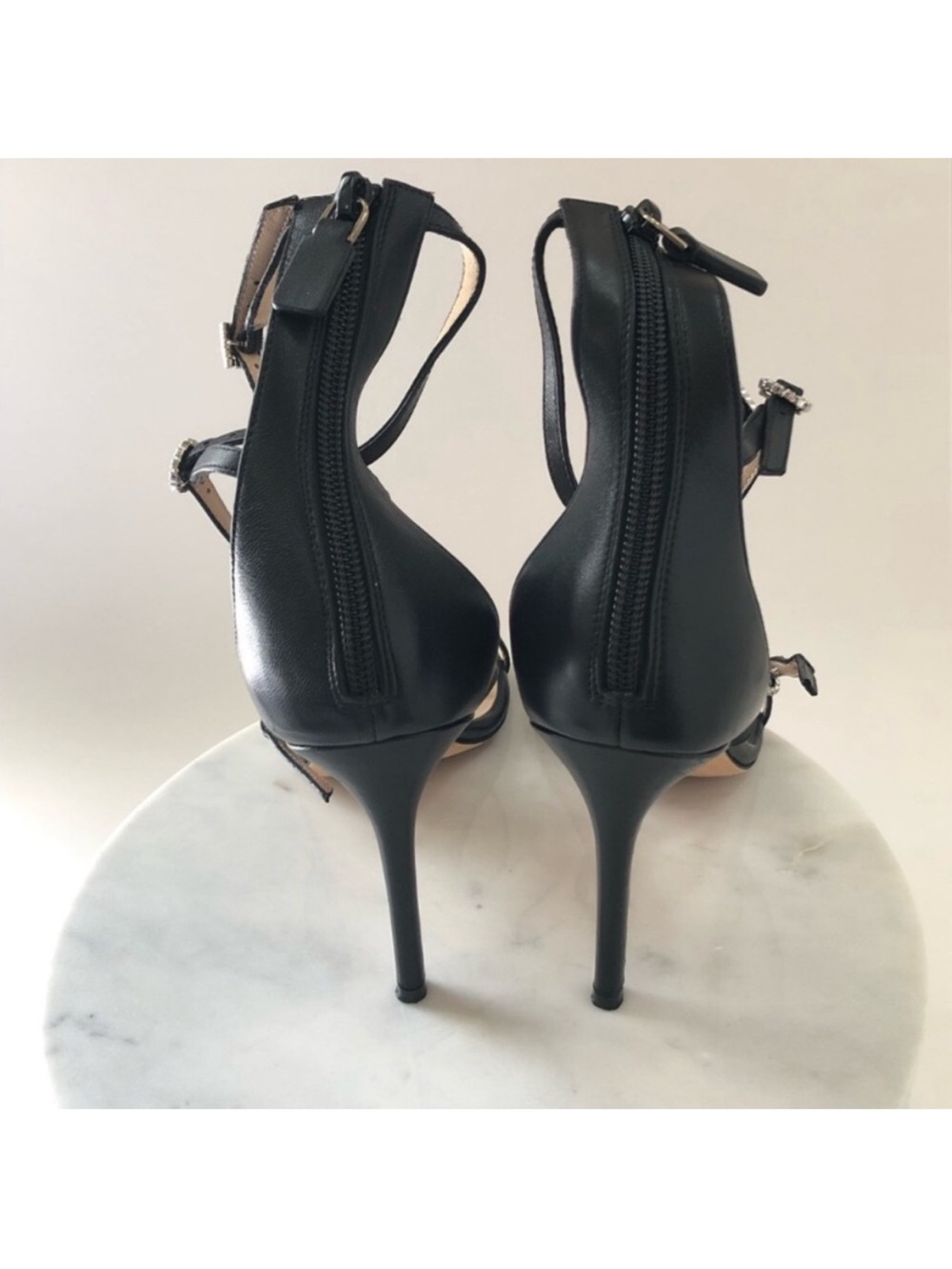 Stuart Weitzman Black Strappy Crystal-Accent Stiletto - Picture 12 of 16